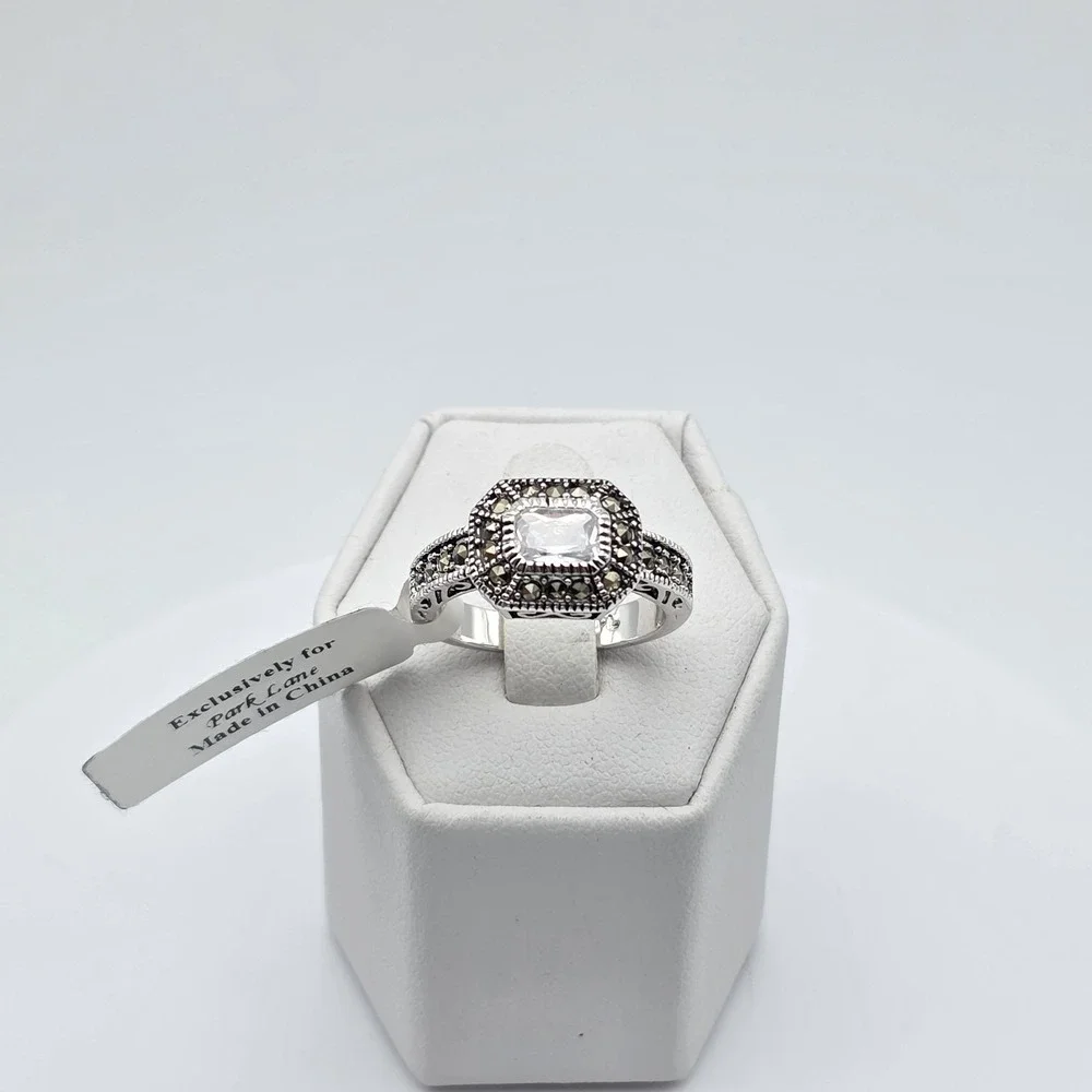 New PARK LANE 'Reign' Ring Marcacite & Cubic Zirconia Silver Plate Size 8 w/Tags